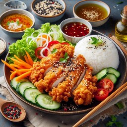 ข้าวหน้าอกไก่ทอดกรอบ Crispy Chicken Breast with Rice