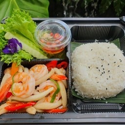 ชุดข้าวเห็ดรวมผัดกุ้ง+เครื่องดื่ม
