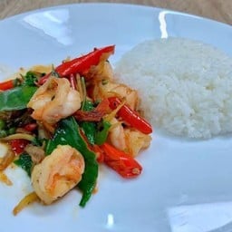 ผัดฉ่ากุ้ง ราดข้าว
