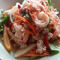 ยำวุ้นเส้นหมูสับกุ้งสุข