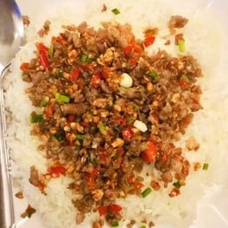 หมูสับคั่วพริกเกลือ ราดข้าว