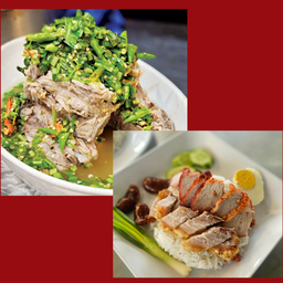 [เซตสุดฮิต] เล้งแซ่บ เดี่ยว + ข้าว หมูแดง+หมูกรอบ