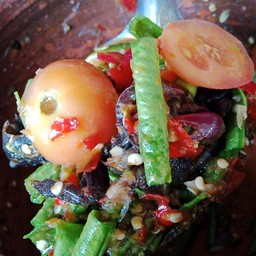 ตำถั่วหมูยอกุ้งสุก