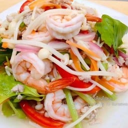 ยำเห็ดเข็มทองกุ้งย่างเล็ก