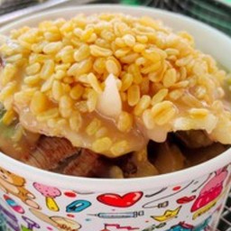 กล้วยปิ้งถั่วทองน้ำราดโบราณ (ไม่มีมะพร้าว)