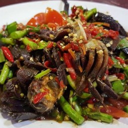 ตำถัวฝักยาวปูแสมปลาร้า  The long pod of the crab