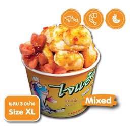 ผสม ปลา+กุ้ง+ไส้กรอกคอกเทล ไซด์ XL