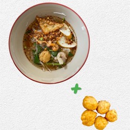 [เซตสุดฮิต] ก๋วยเตี๋ยวลูกชิ้นปลา ต้มยำ + ลูกชิ้นกุ้งทอด