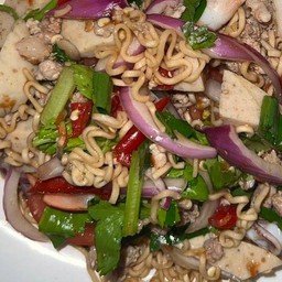 Spicy Instant Noodle Salad With Pork Sausage