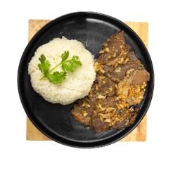 เนื้อตุ๋นทอดกระเทียม ราดข้าว