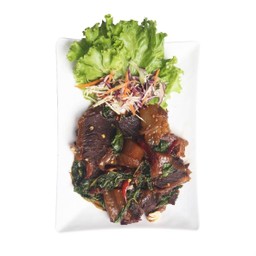 (กับข้าว)กะเพราพริกแห้งเอ็นตุ๋นเนื้อตุ๋น กับข้าว