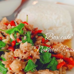กะเพราไข่เยี่ยวม้าไก่ราดข้าว