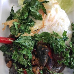 ข้าวกะเพราหมูสับไข่เยี่ยวม้า+ไข่ดาว