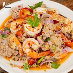 ยำวุ้นเส้นหมูสับกับกุ้ง