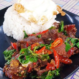 กระเพราเนื้อตุ๋น + ไข่ดาว