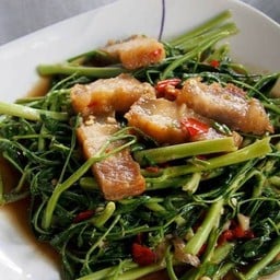 ผัดกระเฉดหมูกรอบ