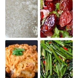 ข้าวต้ม 2+ไข่เจียวเต้าหู้+ยำกุนเชียง+ผัดผักบุ้ง