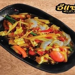 ยำข้าวโพดมะม่วงกุ้งสด