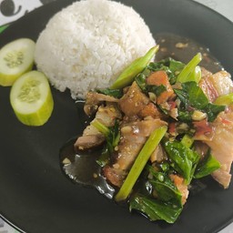 ผัดคะน้าราดข้าว