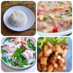ข้าว+น้ำพริกขยำ+หมูคั่วเกลือ+ต้มกะทิ