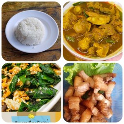 ข้าว+แกงพริกกระดูกออ่นผ+หมูคั่วเกลือ+ผัดผักเลียง