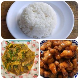 ข้าวเครื่องแกงกระดูกอ่อน+หมูสามชั้นคัวเกลือ