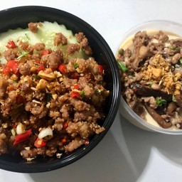 หมูสับคั่วพริกเกลือ+ไข่ตุ๋น