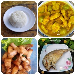 ข้าว+แกงส้มหมูสามชั้น+หมูคั่วเกลือ+ปลา