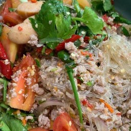 ตำวุ้นเส้นหมูสับกุ้งลวกปลาร้า