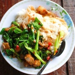 ข้าวราดคะน้าหมูกรอบ