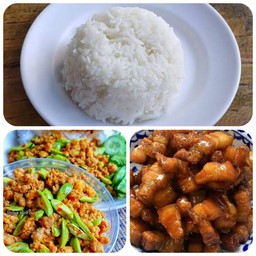 ข้าว+หมูคั่วกลิ้งสะตอ+หมูหวาน