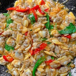 เนื้อหอยลายผัดพริกจินดาใบโหระพา  ราดข้าว(มีเป็นบางวันนะคะ)