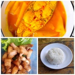 แกงส้มปลามงหน่อไม้ หมูทอด  หมูหวาน