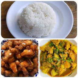 ข้าว+แกงพริก+หมูสามชั้นหวาน