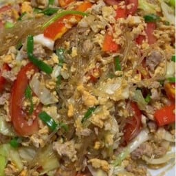 ผัดวุ้นเส้นหมูสับใส่ไข่ราดข้าว