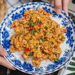 หมูสับผัดไข่เค็ม+ข้าว อร่อย