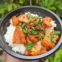 ข้าวกระเพราหมูกรอบ ไข่ดาว ในรูปไม่มีดาว