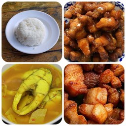 ข้าว+แกงส้มปลากะพง+หมูหวาน+หมูคั่วเกลือ
