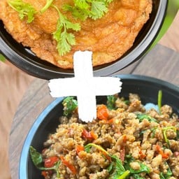 ไข่เจียวหมูสับ + กะเพราเนื้อสับ