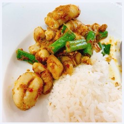 ผัดพริกแกงไข่หมึกราดข้าว