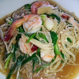 เห็ดเข็มทองผัดกุ้ง