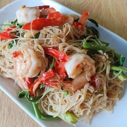 หมี่ผัดกระเฉดกุ้ง