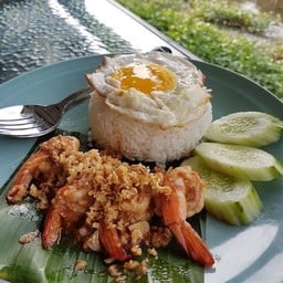 ข้าวทอดกระเทียม+(กุ้ง)