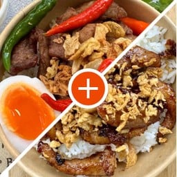 [เซตสุดฮิต] ข้าวหมูทอดพร้อมไข่ + ข้าวราดหมูแดดผัดซอสกระเทียมกรอบ