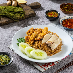 ข้าวมันไก่ผสม (ต้ม+ทอด)