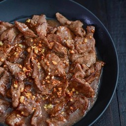 ข้าวทอดกระเทียม+(เนื้อ)