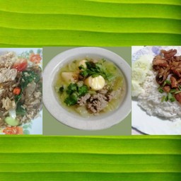 ชุดหนูยิ้ม ข้าวหมูทอดกระเทียม+ข้าวผัดหมู+แกงจืดเต้าหู้หมูสับ