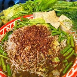 ข้าวปุ้นซาวน้ำปลาร้า + ไข่เค็ม