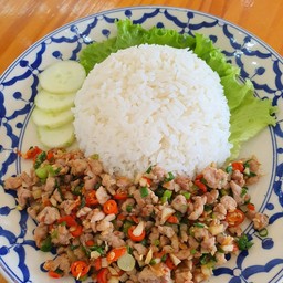 หมูสับคั่วพริกเกลือ (ข้าวหอมมะลิ)