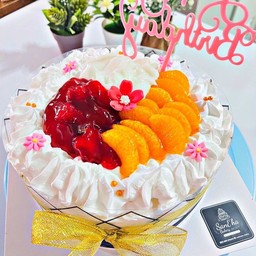 เค้กนม 3 รส (สตอเบอรี่+มะพร้าวอ่อน+ส้ม,เนื้อส้ม) 2 ปอนด์(แถมฟรีป้ายHBDใหญ่)